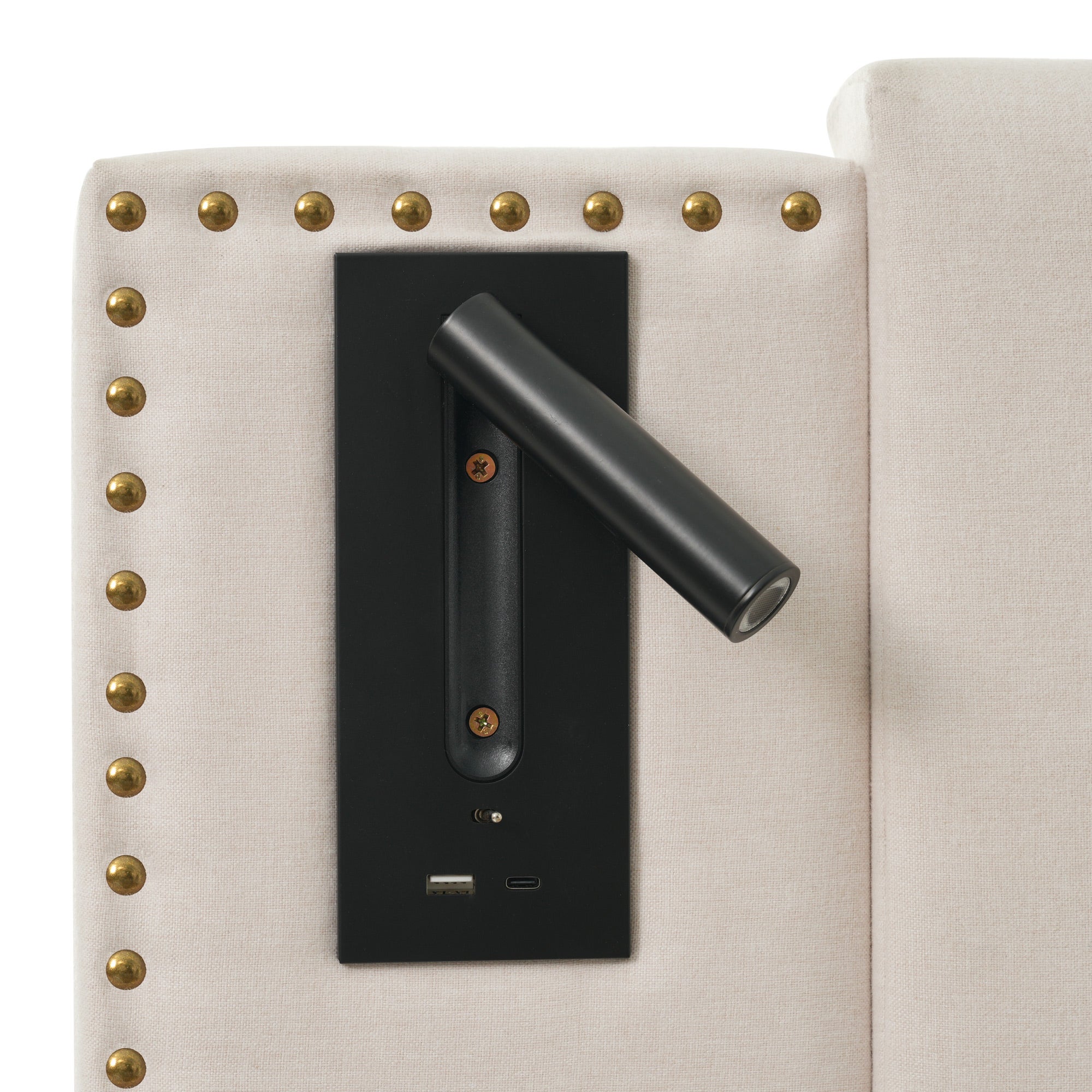 Cama contenedor de tela de algodón 160x200 cm - con luces de lectura y puertos de carga USB - con somier - Beige - 7