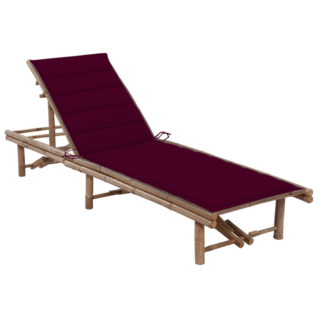 Chaise longue de jardin | Bain de soleil | Transat de relaxation avec coussin Bambou CFW601126 - 2