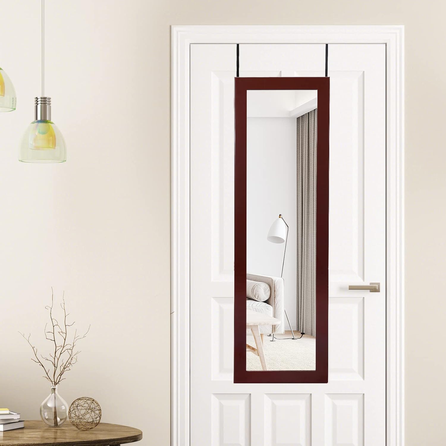 Armoire à Bijoux Murale avec Miroir Pleine Longueur,avec Lumières LED Automatiques Miroir Intégré,Serrure à Clé,Marron - 2