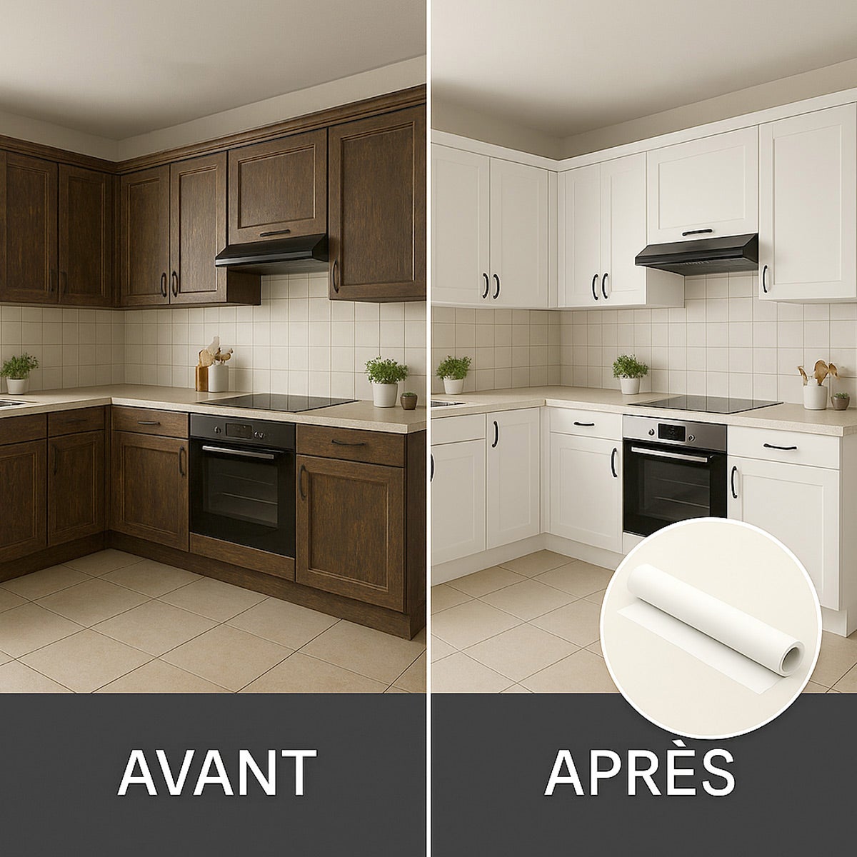 Rollo de vinilo adhesivo impermeable por metro - Adhesivo lavable para cocina, muebles, armarios, puertas - 60cmx2m - Blanco - 3