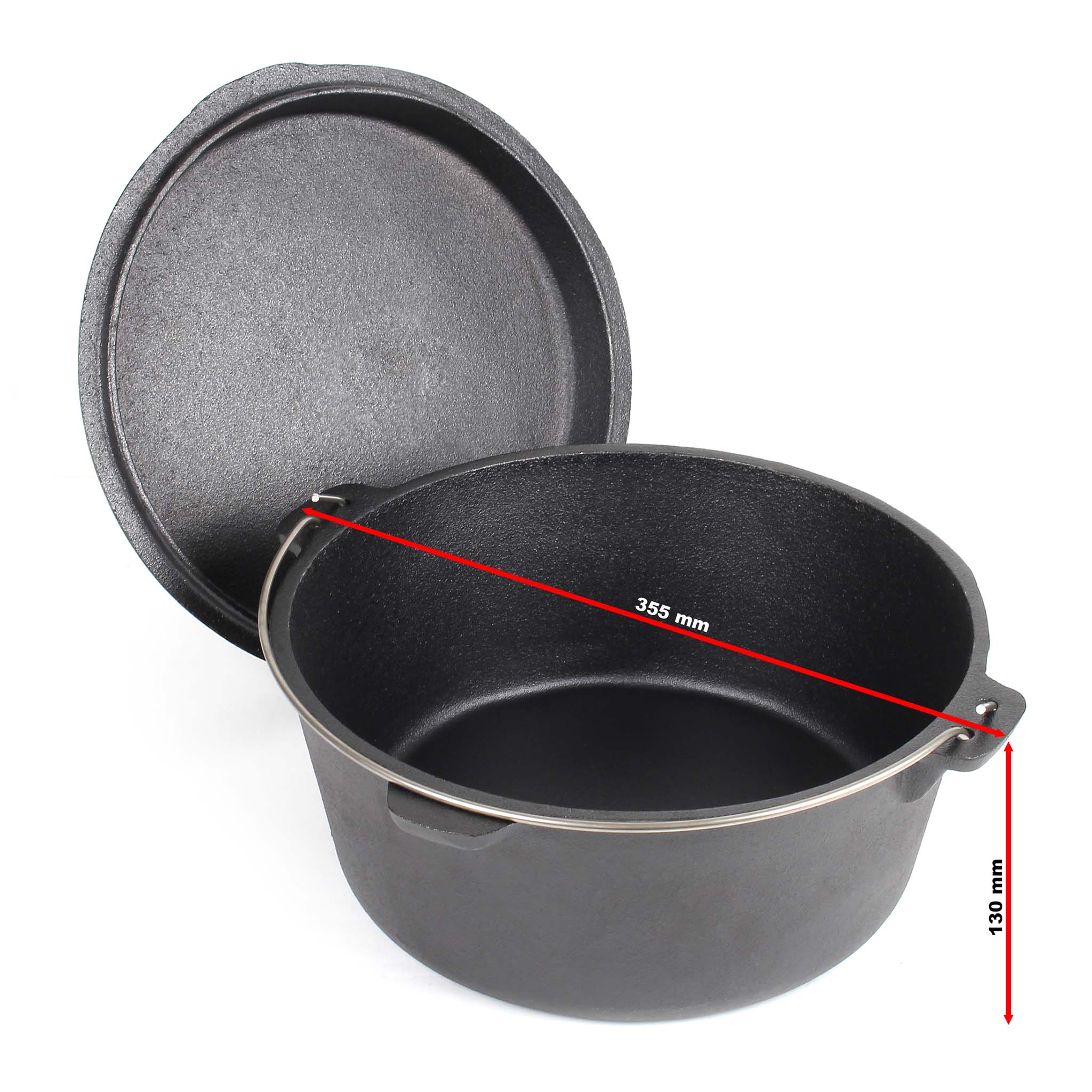 Dutch Oven Marmite 9L en Fonte Dessous-plat Lève-couvercle Pied de support Fait-tout Pot Cocotte Feu de camp Camping Barbecue Grillade… Wiltec - 6