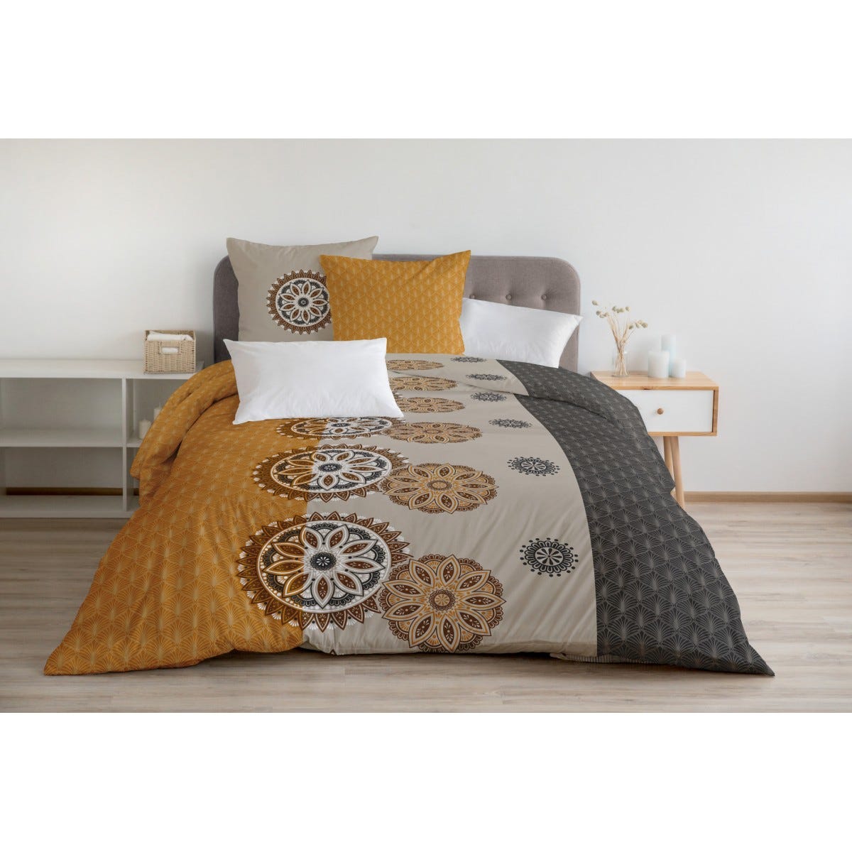 Parure housse de couette percale coton kaki 260x240 cm Mura | Maisons du Monde Parure housse de couette percale coton kaki 260x240 cm Mura | Maisons du Monde