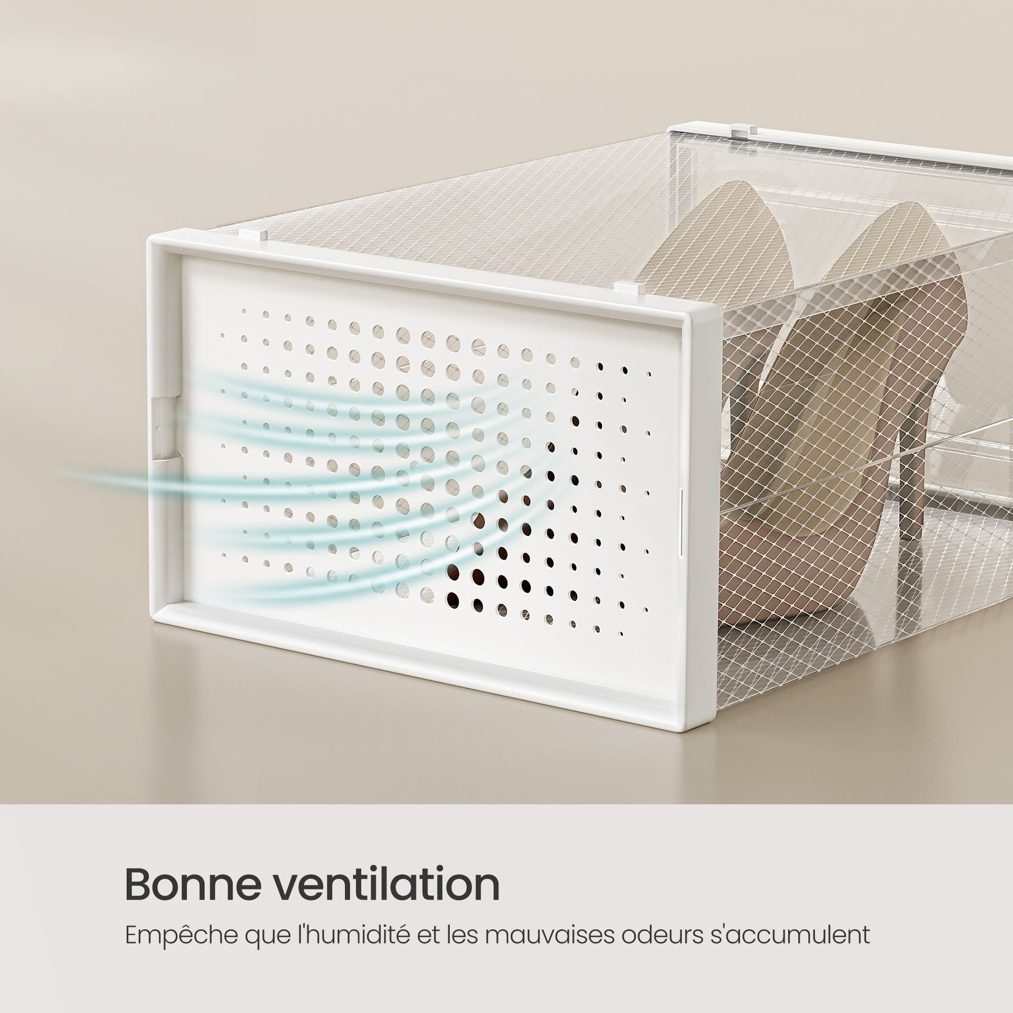 Boîtes à Chaussures, Lot de 18, Organisateur de Chaussures en Plastique, Pliable et Empilable, jusqu'à la Pointure 44, Transparent et Blanc - 5