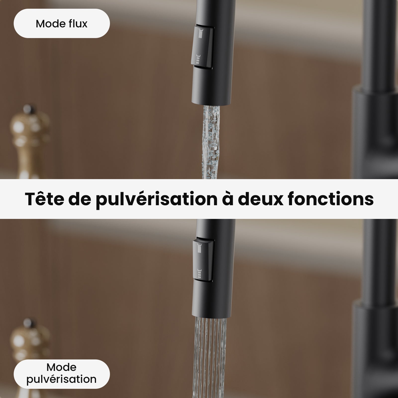 Cecipa max Mitigeur Cuisine avec Douchette Extractible Rotatif à 360°Robinet Cuisine avec 2 Modes de Pulvérisation Robinet Evier Inoxydable Noir - 3