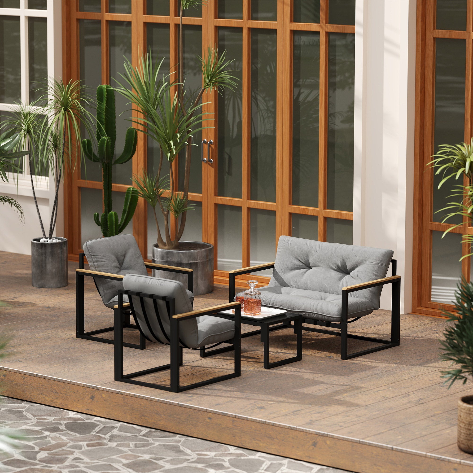 Conjunto de Móveis de Jardim Outsunny Aço e Poliéster Cinzento 114x70x67 cm 84G-666V00GY - 4