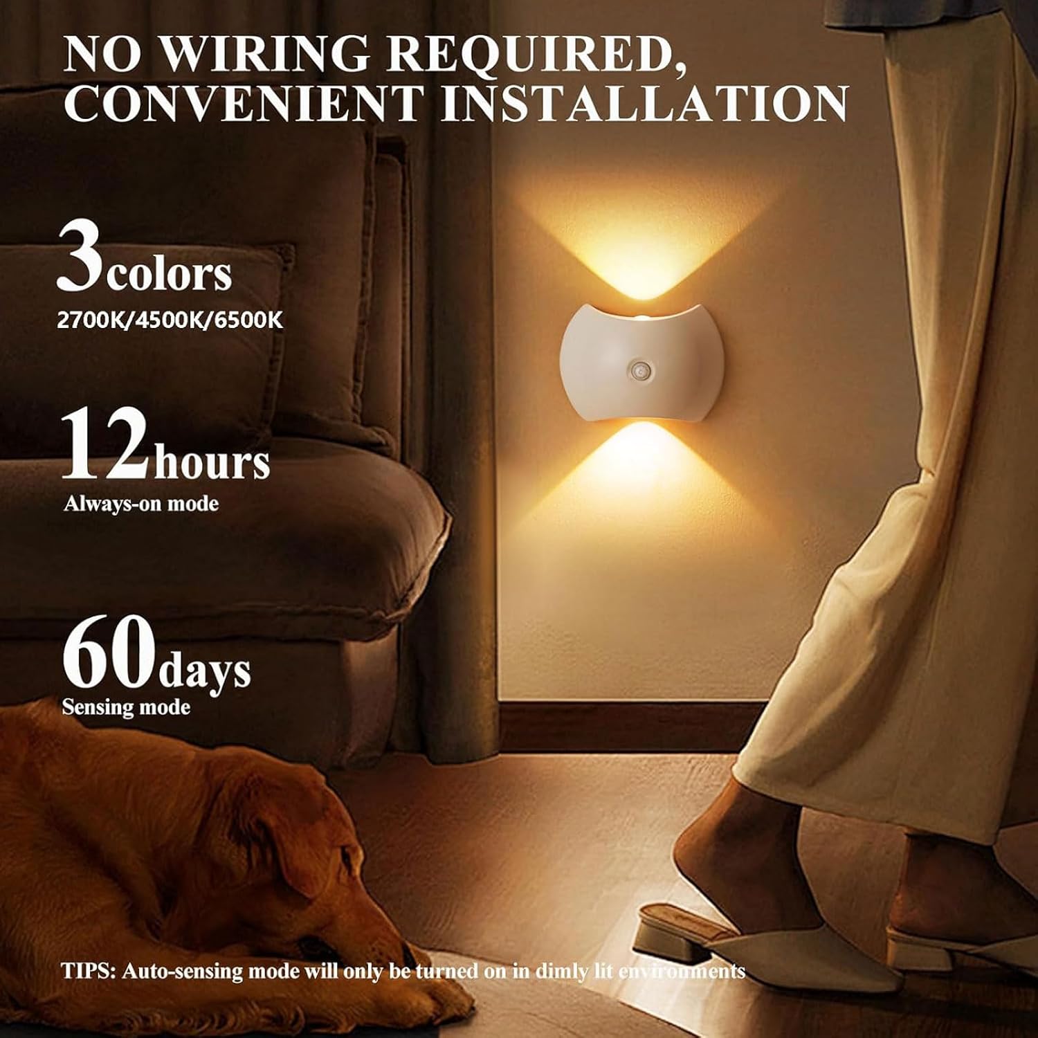 Lot2Lumière De Capteur De Mouvement Avec Batterie Rechargeable, 1200 Mah Mordern Dimmable Touch Control 3 Niveaux De Luminosité, Pour Le Salon Chambre - 4