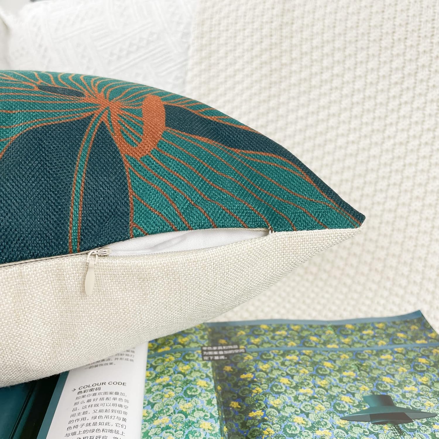 Whoiy Housse De Coussin Lin, Housse De Coussin 40 X 40 Home 1Pcs Hortensia Canapé Taie D'oreiller,Beige