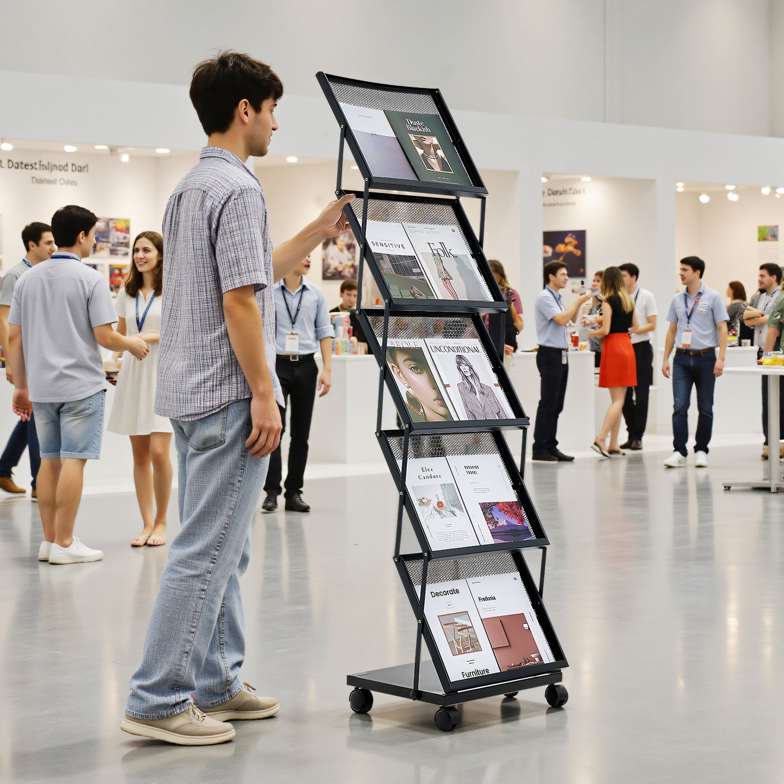 Présentoir à brochures VEVOR 5 niveaux, porte-brochures sur pied avec roulettes, porte-revue pliable pour journaux, pour expositions, bureaux, hôtels - 8