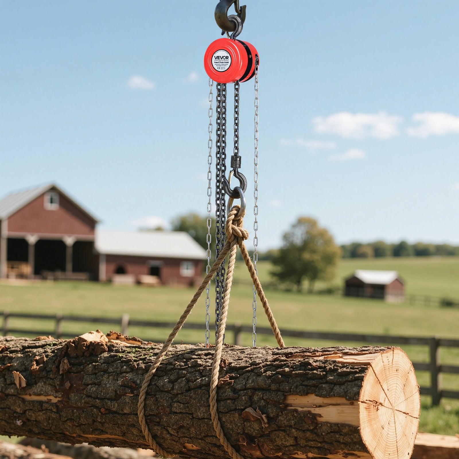 Talha manual VEVOR 1 T, elevação 6 m, gancho reforçado, corrente G70, freio mecânico, para garagem, obra, armazém, vermelho - 8