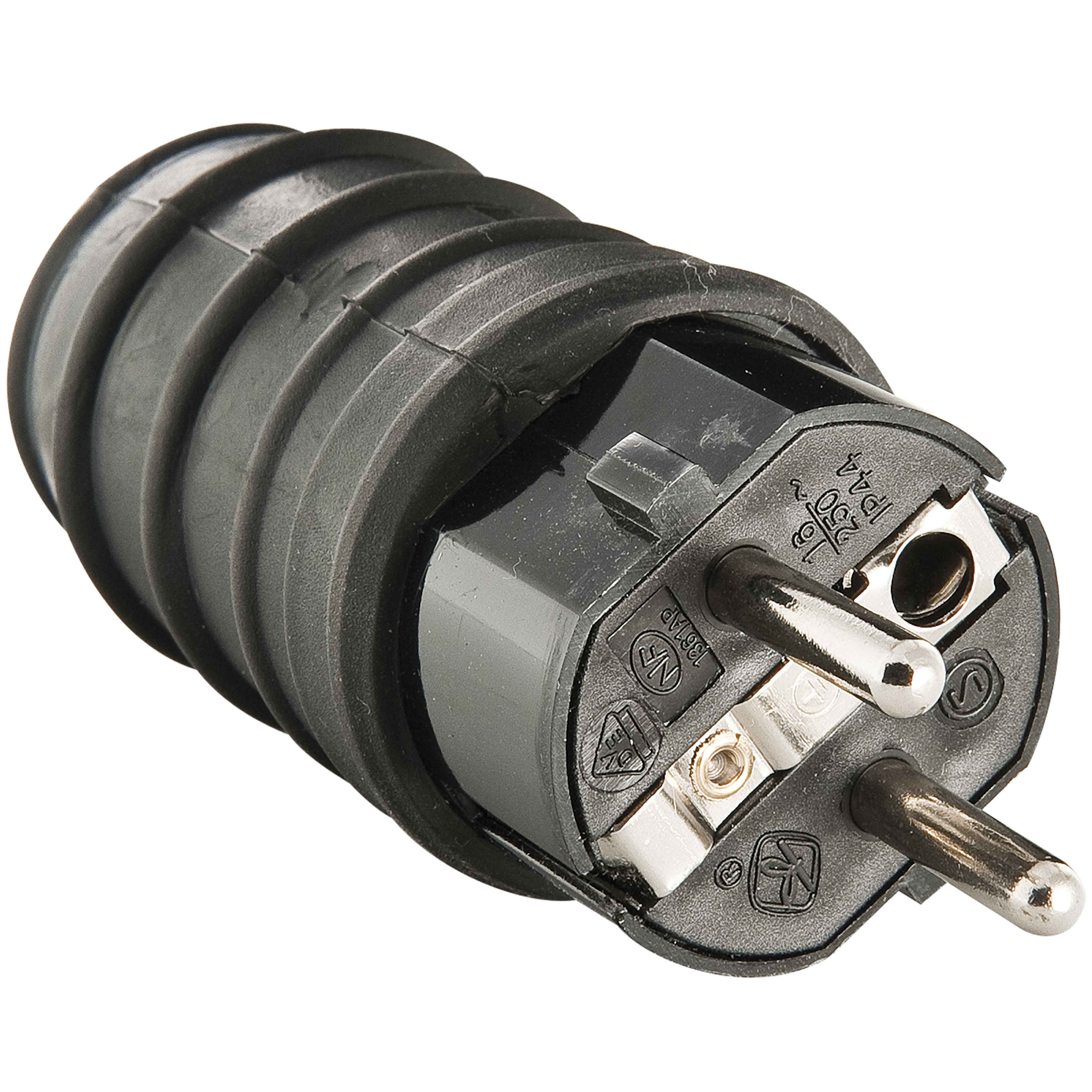 Spina Maschio In Gomma 16A 2P+T IP44: Impermeabile, Con Spellacavi Integrato, Potenza Max 3680W, Certificato NF