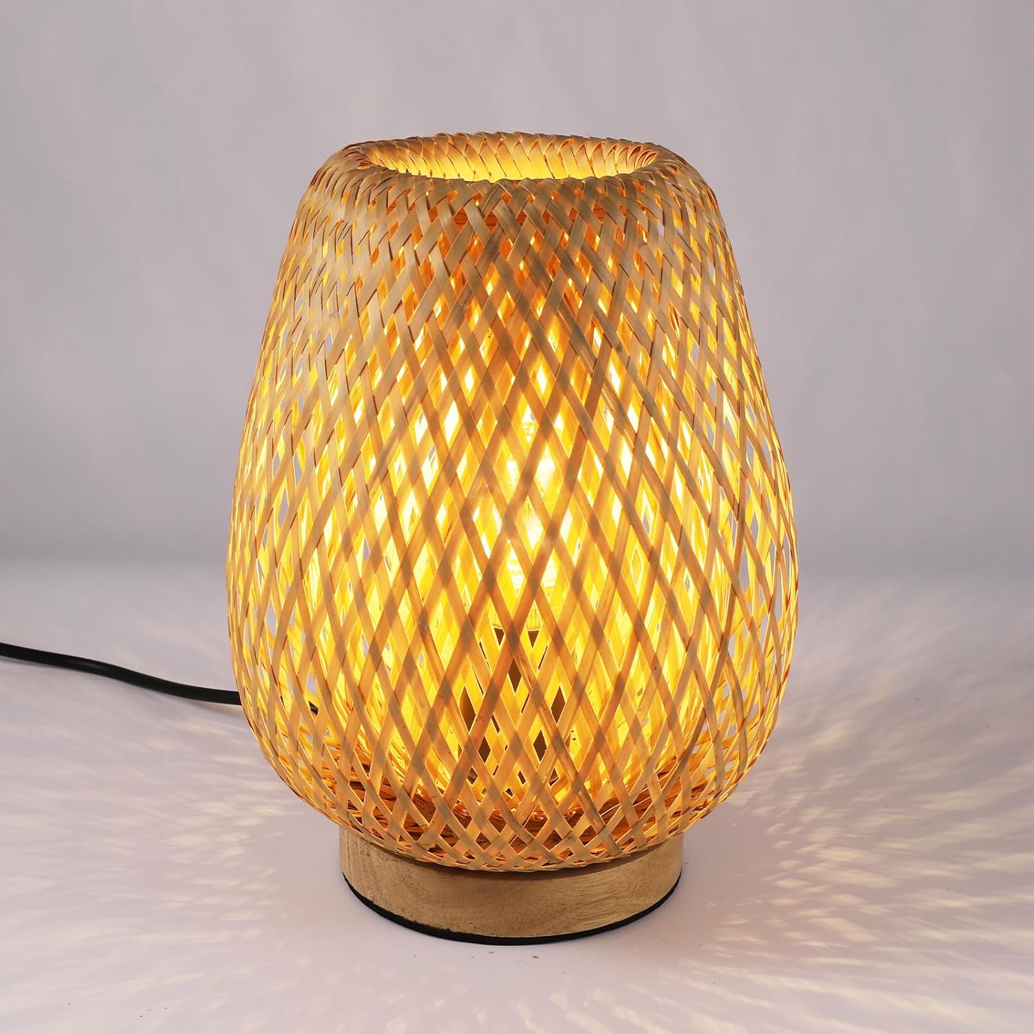 DAXGD Lampe De Table Bambou Rétro - Veilleuse Bohème E27 Pour Chambre Salon Et Enfant