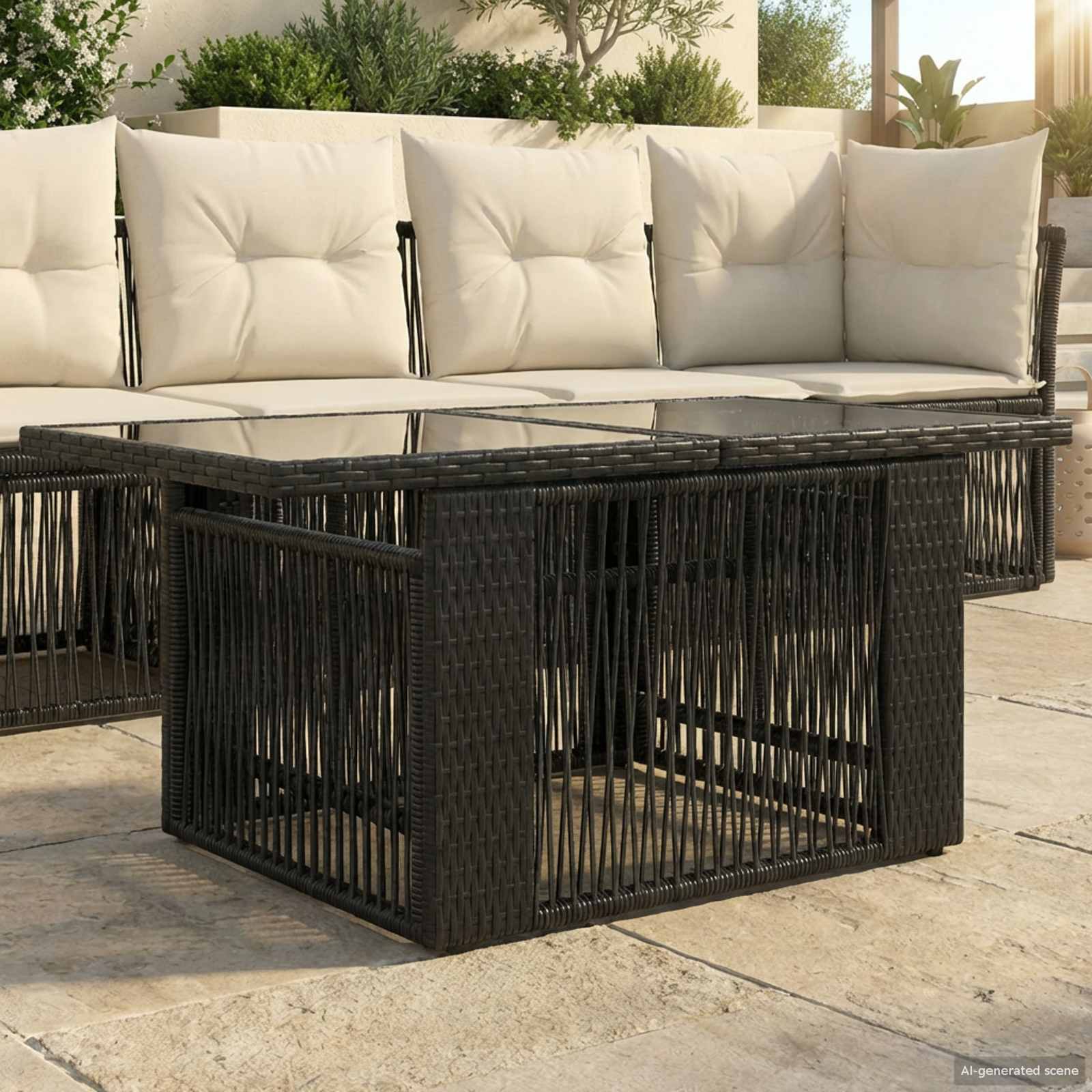 Mesa de jardín elevable negro, 100 × 55 × 37 cm