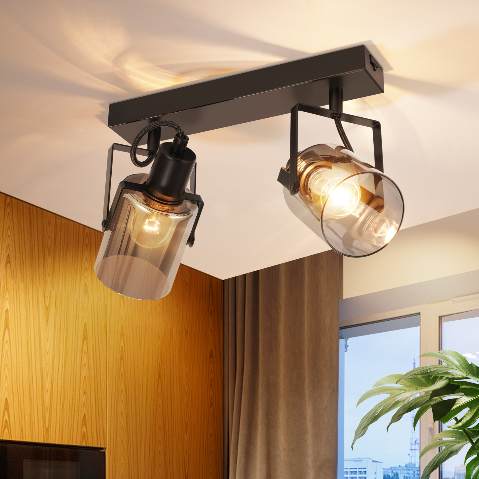 ZMH 2-płomieniowa lampa sufitowa szkło dymne szare E14 Lampa sufitowa do sypialni