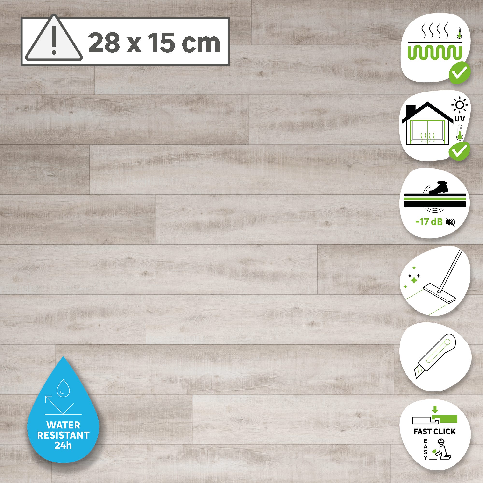 ARTENS - Échantillon de lame PVC - 28 x 15 cm - Sol PVC à clipser BLARNY avec sous-couche intégrée - INTENSO EXTREM - Effet bois greige - Epaisseur - 3