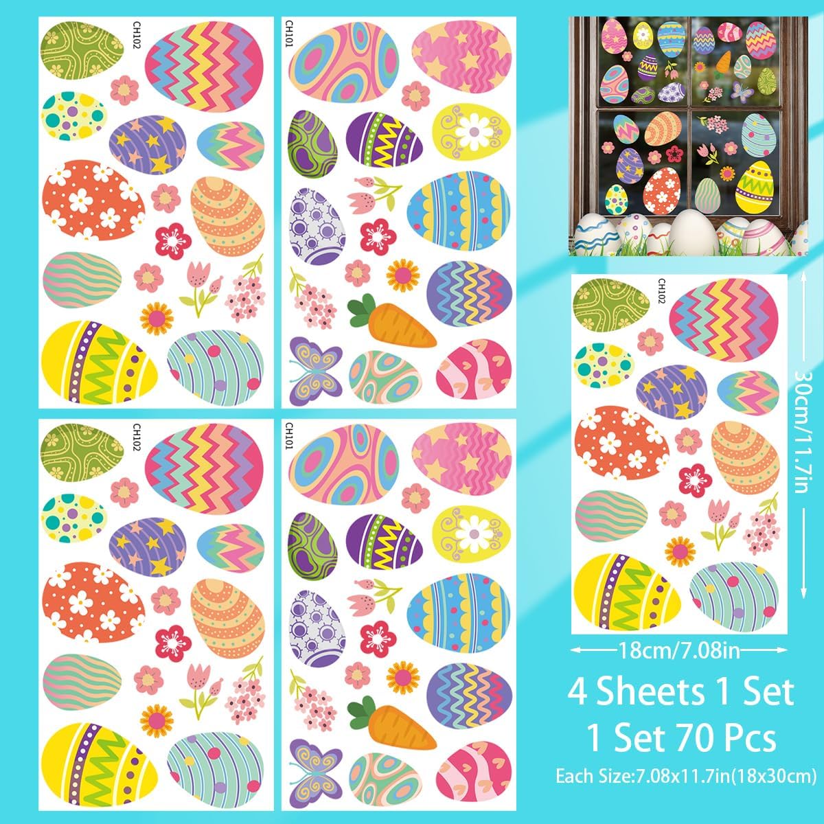 1set Stickers Fenetre Pâques Décorations de Pâques Autocollant Fenetre - 2
