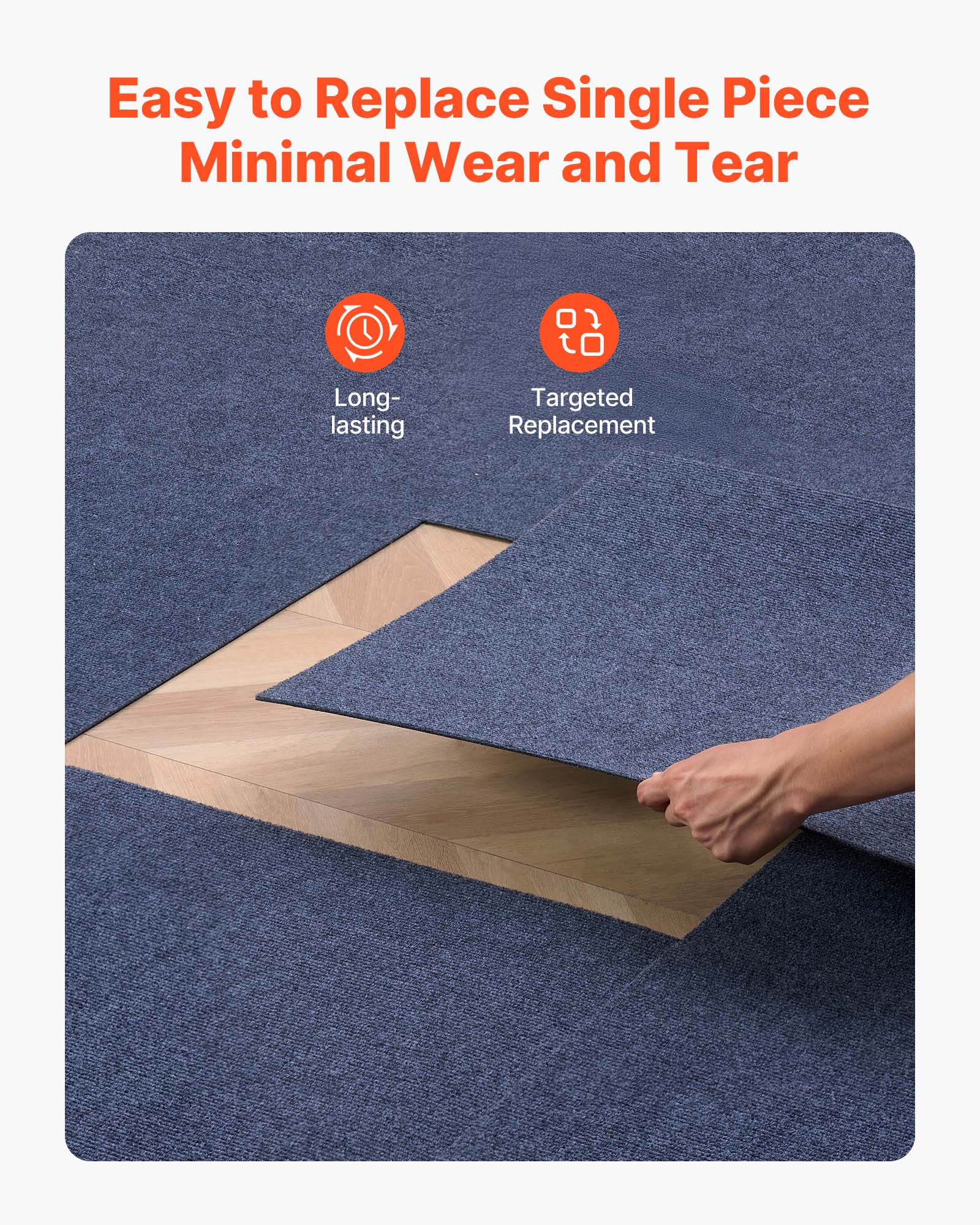 Dalles de moquette VEVOR 61x61 cm, lot de 15, autocollantes, revêtement commercial doux et rembourré, remplacement facile pour salon ou bureau, gris - 6