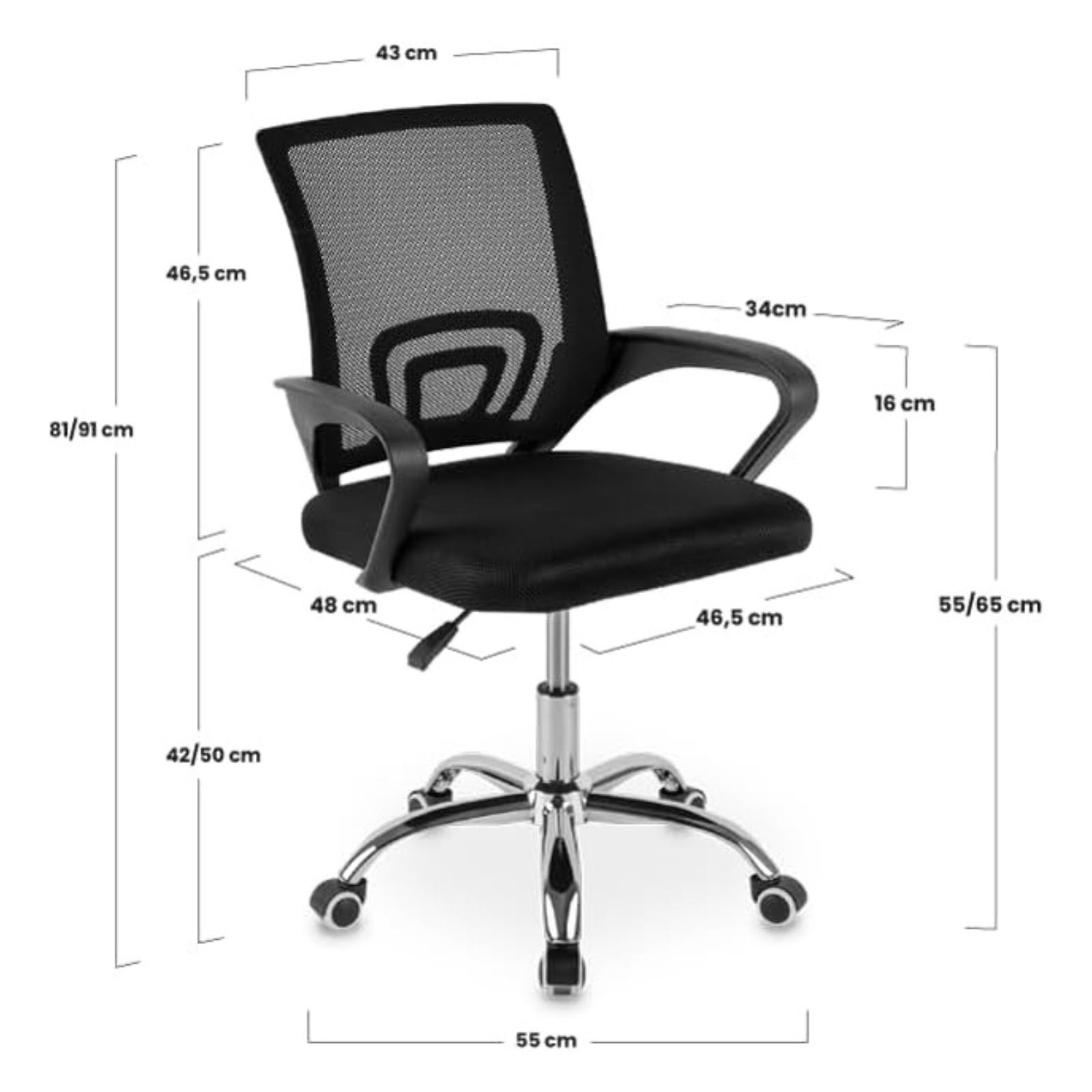 DASCK - Silla de Oficina Silla de Malla Altura Ajustable para Trabajo Silla Escritorio Ergonómica Giratoria - Pie Cromado - 3