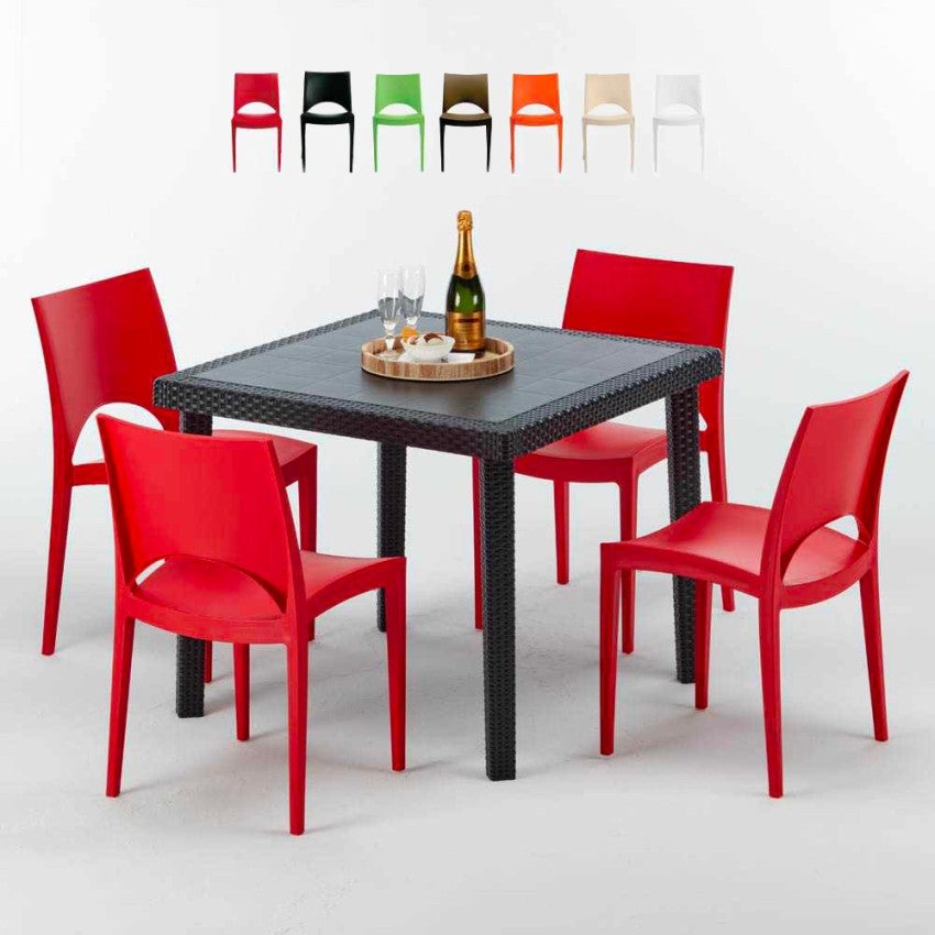 Table De Jardin Carrée MALMO En Plastique Effet Bois - 80x80x74 Cm - Noir - Résistante Aux Intempéries