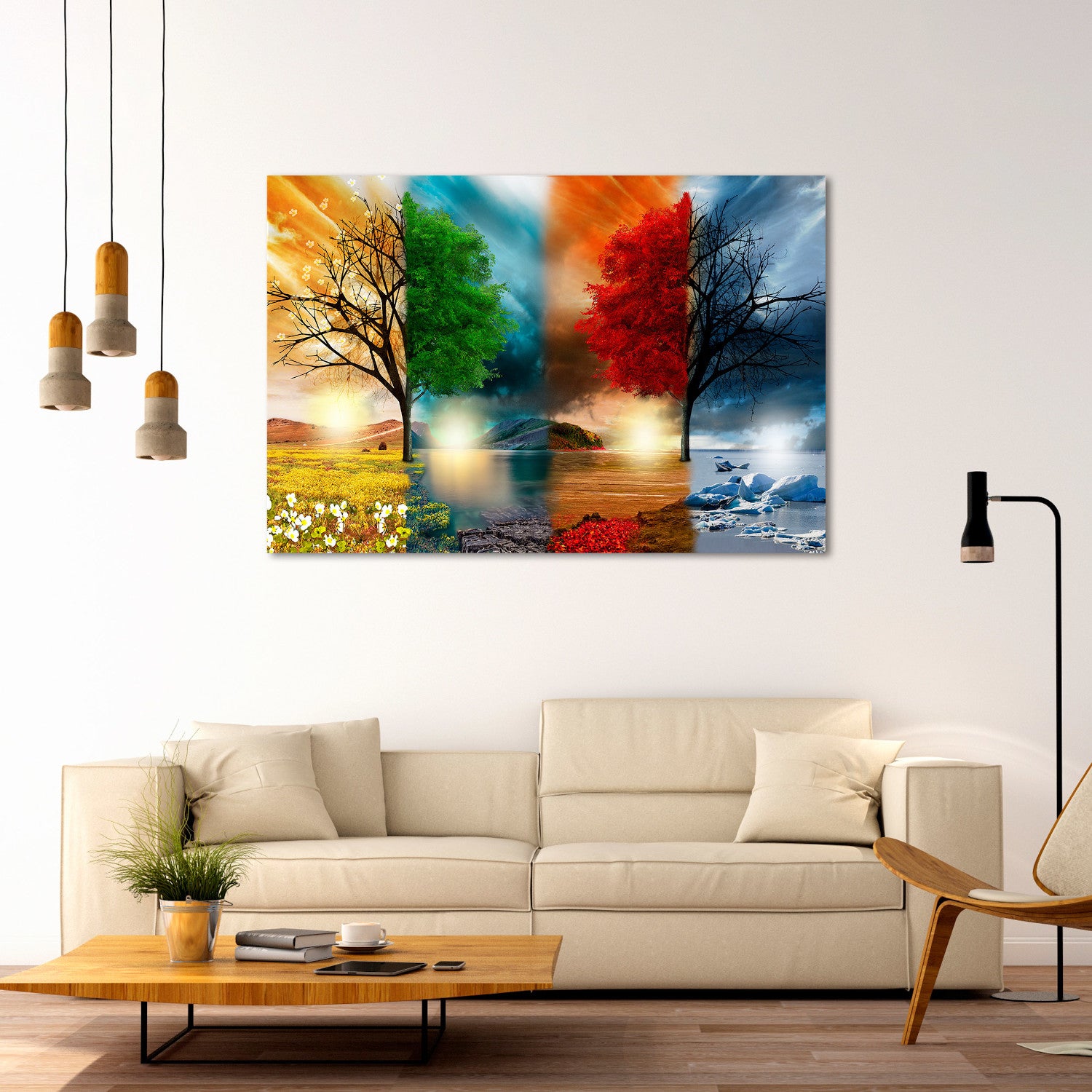 DekoArte 461 - Tableau Sur Toile Moderne Ying Yang Quatre Saisons 5 Pièces 200x100cm