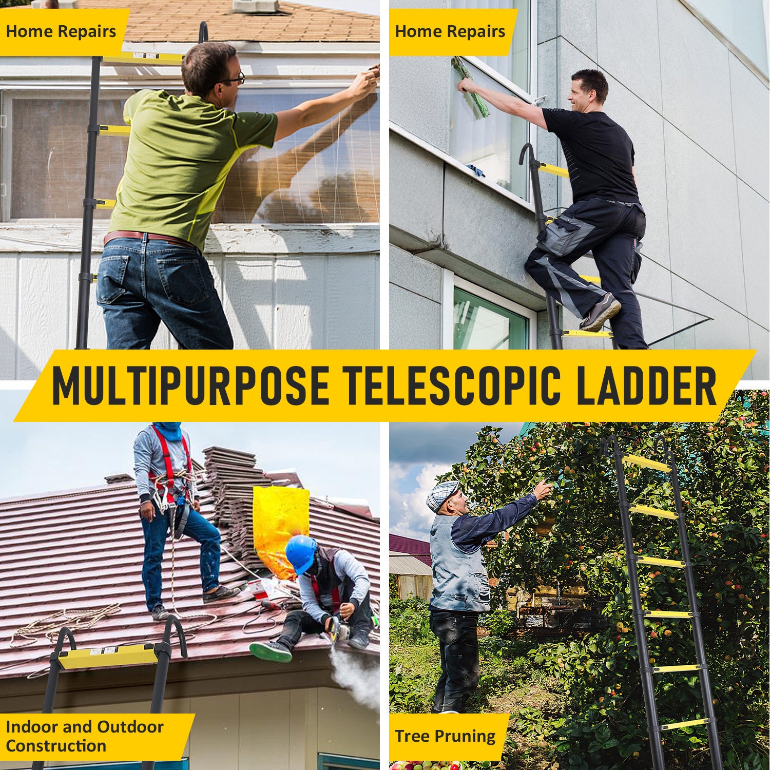 Escabeau echelle telescopique Premium 3,2m noire avec stabilisateur et crochets - 8