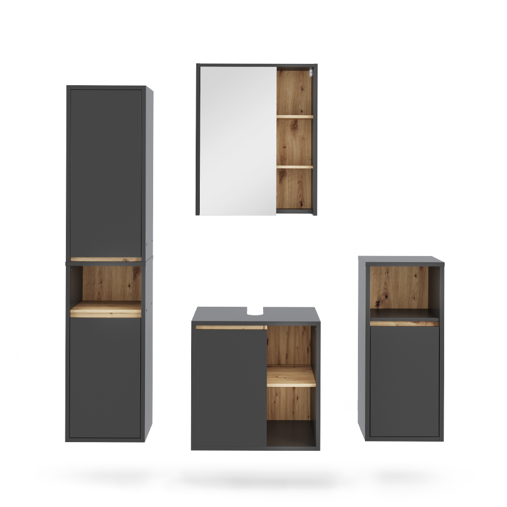 Vicco Zestaw mebli łazienkowych Viola, Szary/Artystyczny, 4 części