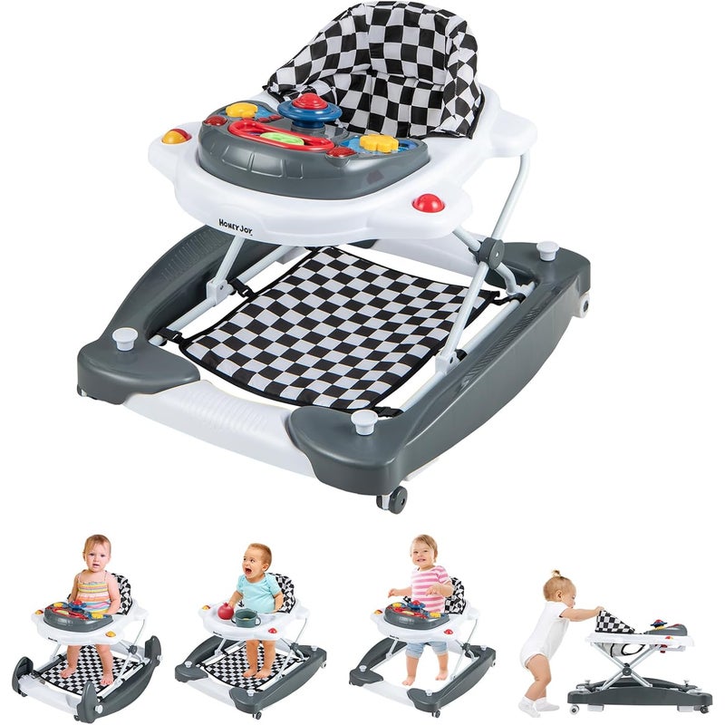 6 w 1 Ewoluujący Chodzik dla Niemowląt, Składany Chodzik z 3 Regulowanymi Wysokościami, Nośnością 12 kg, Dla dzieci od 6. miesiąca(Szary)