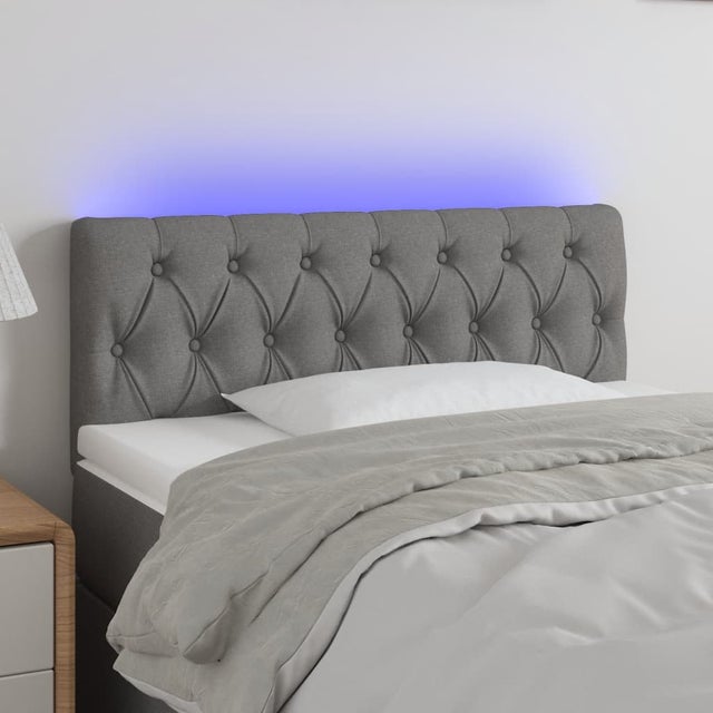 Cabeceira de cama c/ luzes LED，Painel de cabeceira tecido 90x7x78/88cm cinza-escuro CFW13355