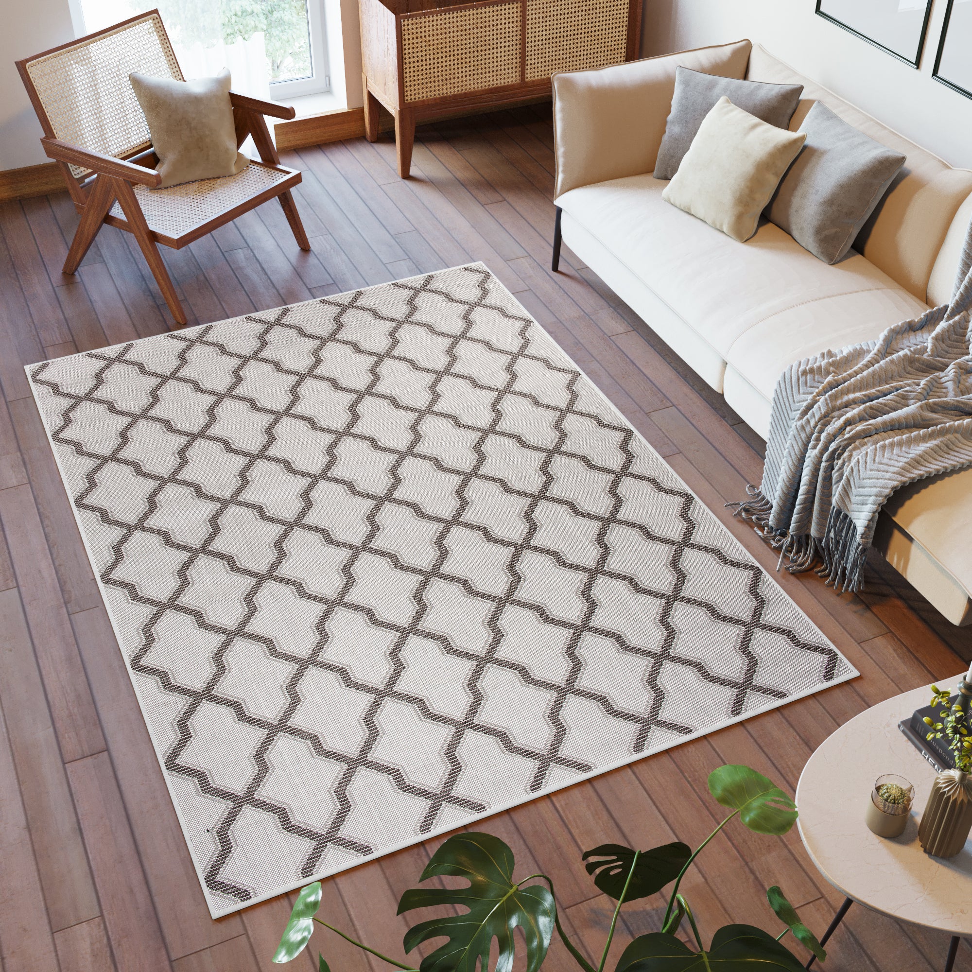Tapis Sisal Teppich-Traum – Motif Diamant, Gris, 100% Polypropylène (intérieur/extérieur)