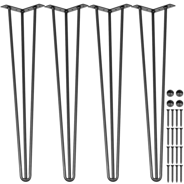 Pieds de Table VEVOR 4PCS en Épingle à Cheveux de 28-Pouce 71CM Pieds En Épingle À Cheveux En Acier avec 3 Tiges, Pieds de Meubles Noir Créer Table