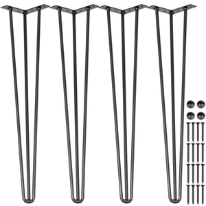 VEVOR Pieds table en épingle à cheveux 16 pouces Ensemble de pieds de table en épingles 4 Pc Pieds de table en épingle à cheveux en acier avec 3 Tiges