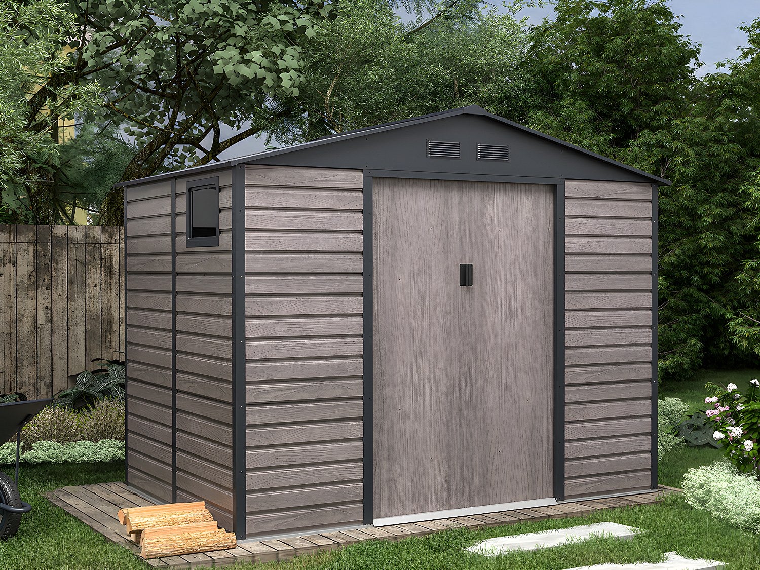 Wiata ogrodowa ADELMO ze stali galwanizowanej, drewnopodobnej – kolor szary – 5,40 m²