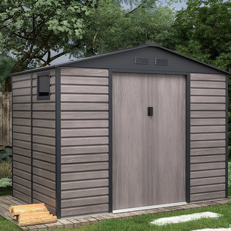 Wiata ogrodowa ADELMO ze stali galwanizowanej, drewnopodobnej – kolor szary – 5,40 m²