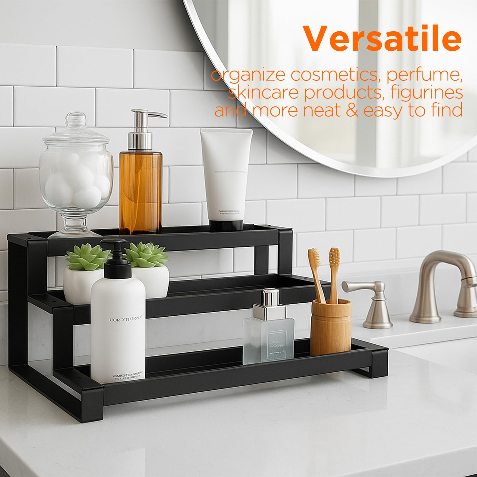 Porta spezie a 3 livelli per mobile da cucina, ripiano espandibile per spezie da 36,8-66,5 cm, organizer per condimenti, ripiano espositivo in metallo - 3