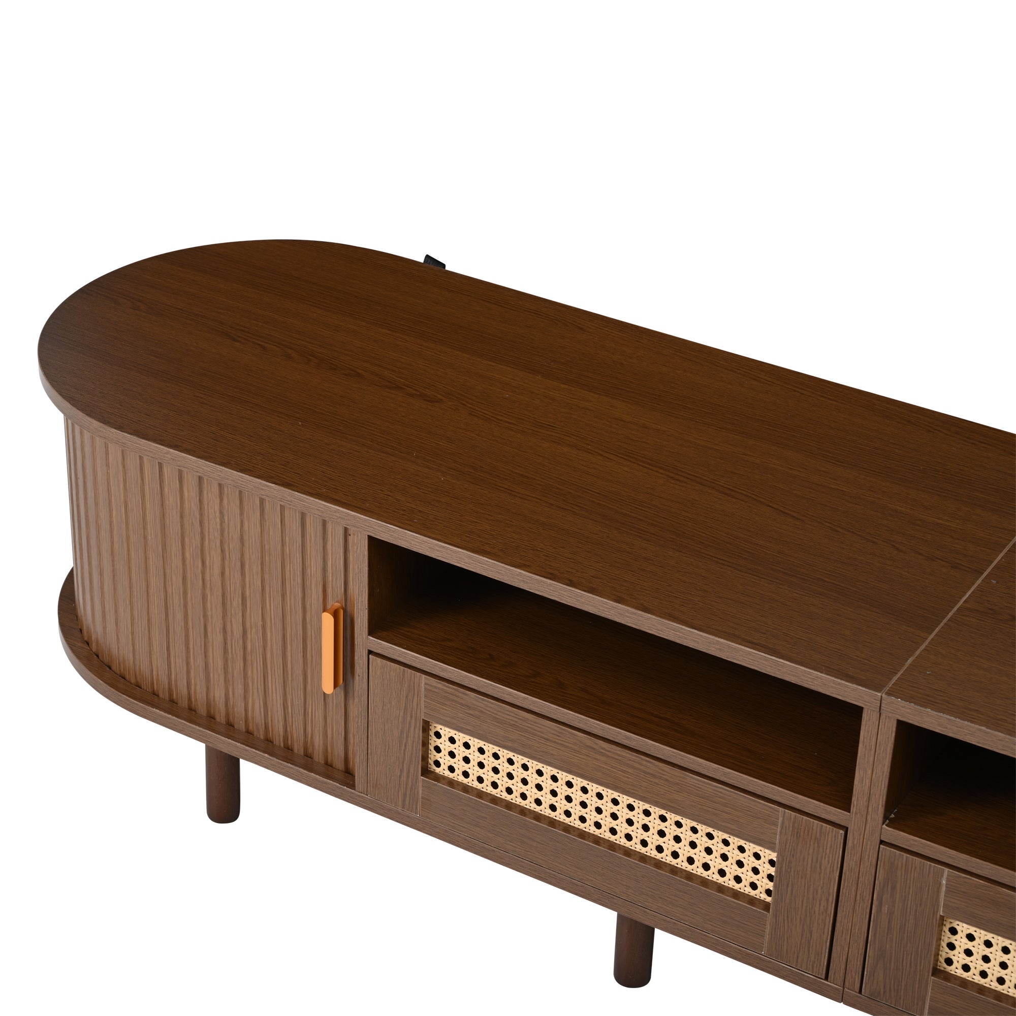 Stolik pod TV 170x40x40cm - z 2 szufladami rattanowymi - 2 drzwiami przesuwnymi - MDF - brązowy - 8