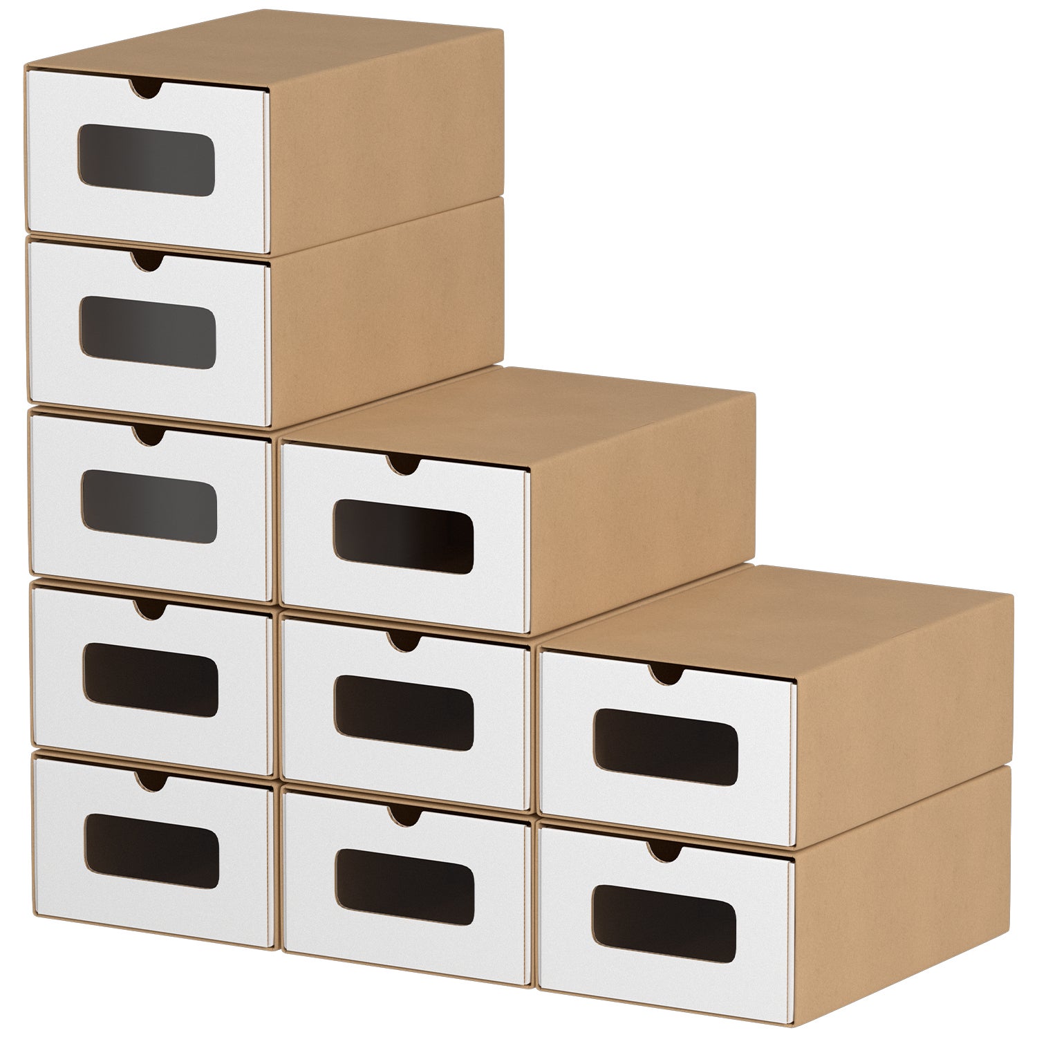 20X Boîte à chaussures Empilable Papier boites cubes rangement à chaussures avec tiroir 35 cm x 23 cm x 13 cm Marron/blanc - 9
