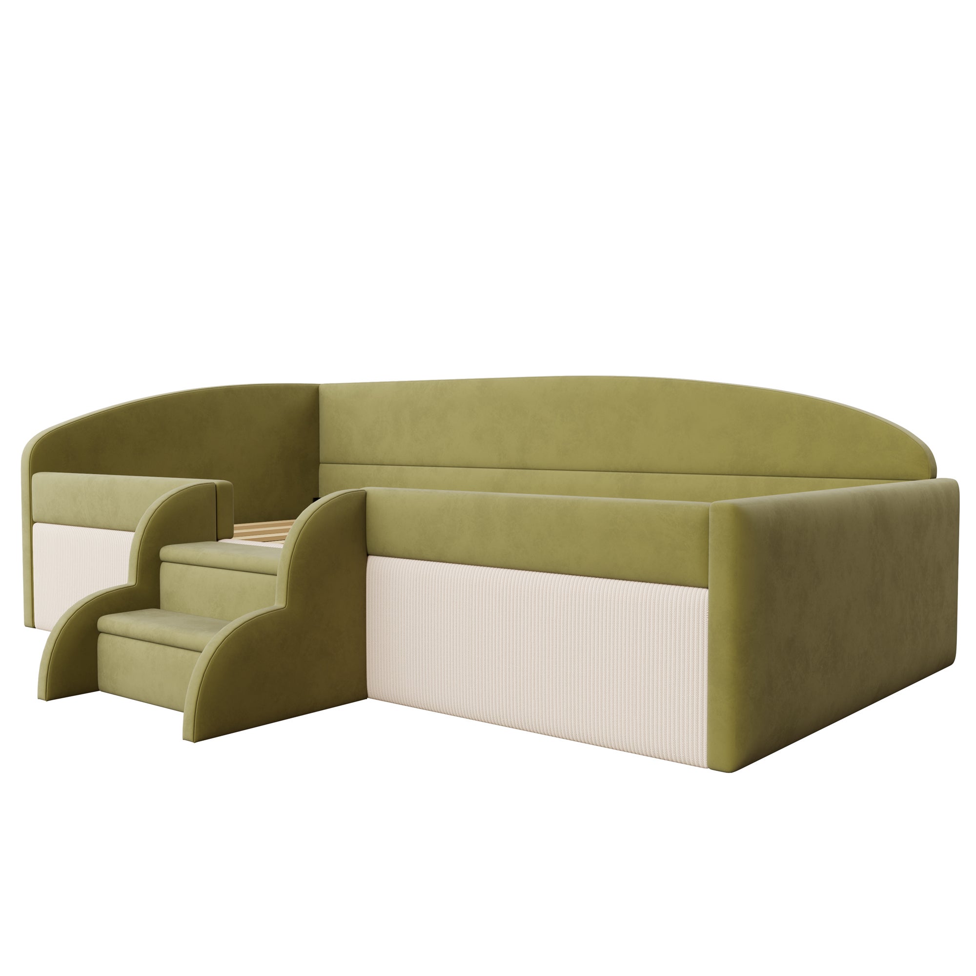 Divano letto 90x190 cm velluto verde beige con poggiapiedi e braccioli - 6