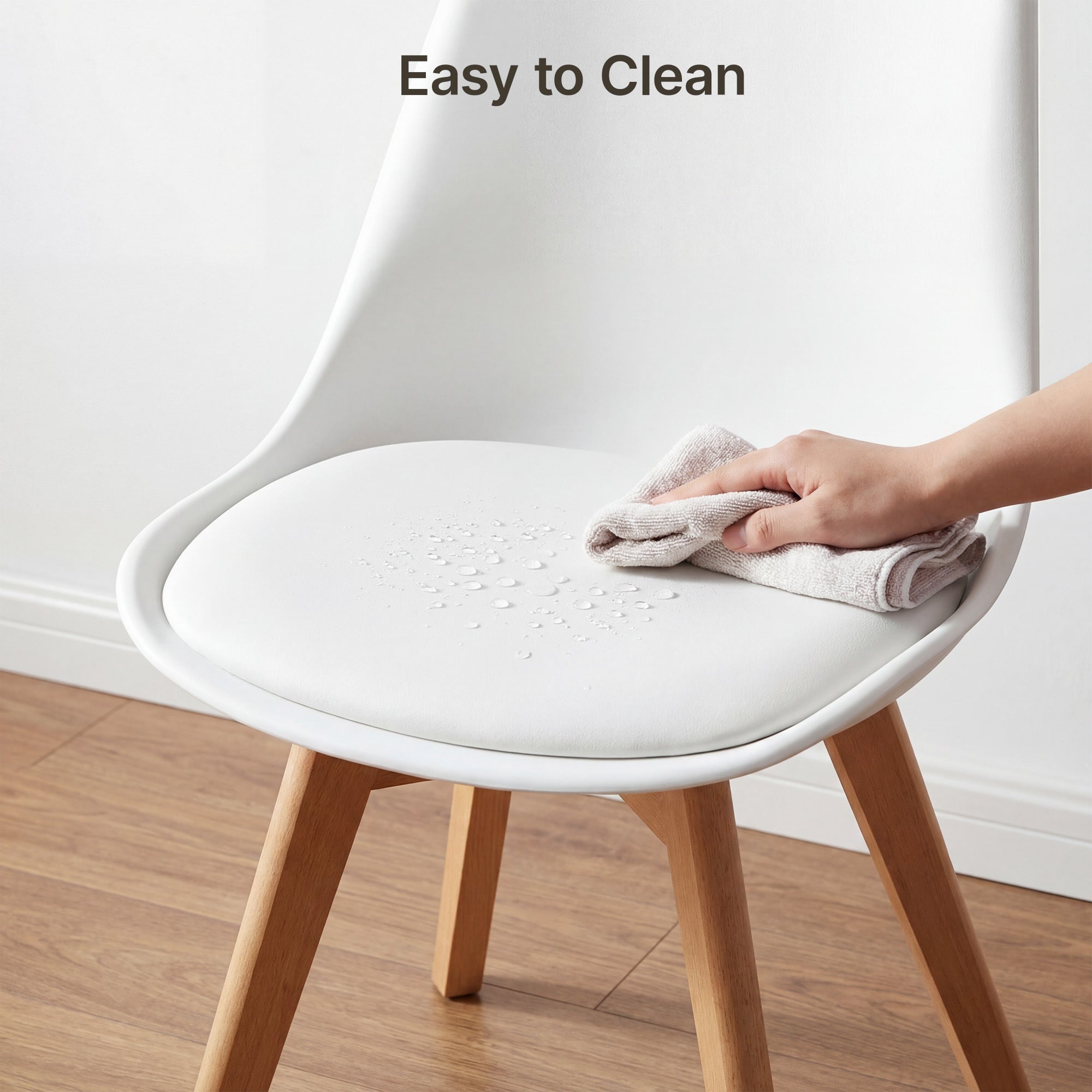 Chaise de cuisine 4 places blanc,design scandinave moderne,dossier ergonomique,pieds en bois massif,assise rembourrée imperméable - 5