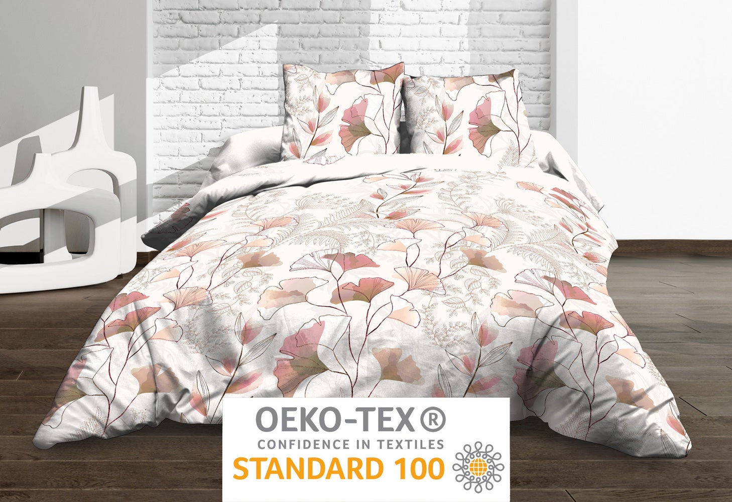 Parure Drap plat + drap-housse 140x190 + 2 T - Pur coton 57 fils - Kyoto - 5