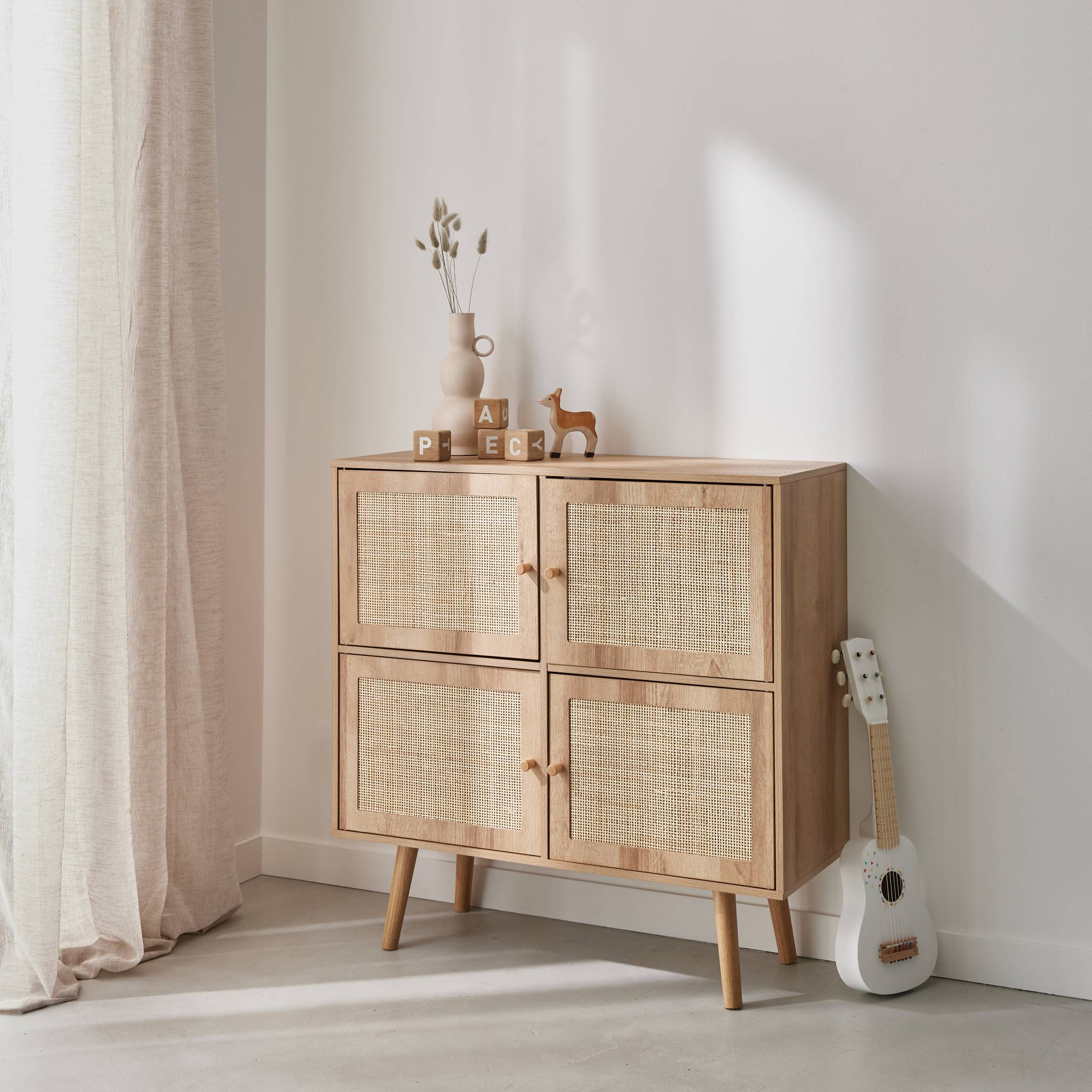 Commode enfant décor bois 4 portes en cannage BOHÈME - 5