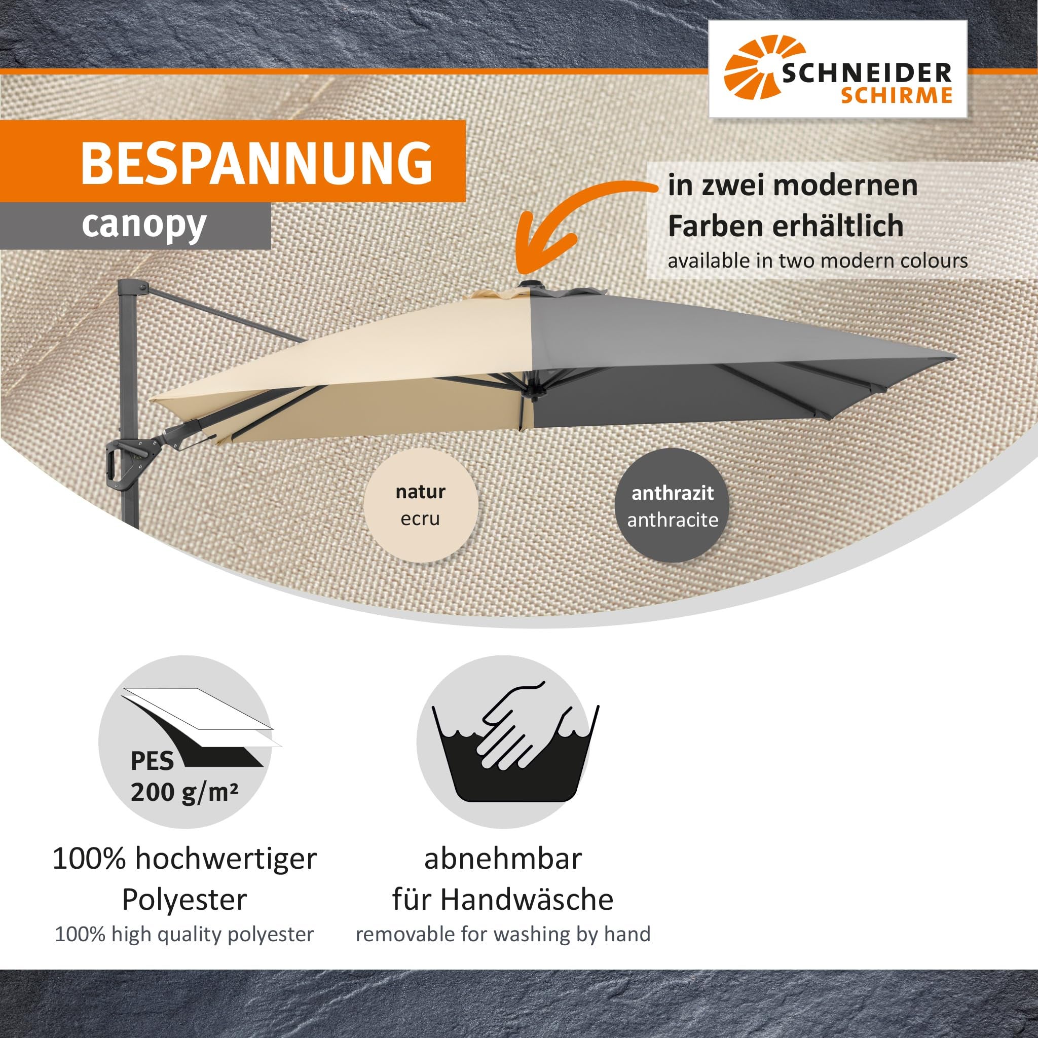 Parasol déporté Schneider Vivasol naturel, 270 x 270 cm – rotatif 360°, inclinable, avec housse et support pour dalles - 7