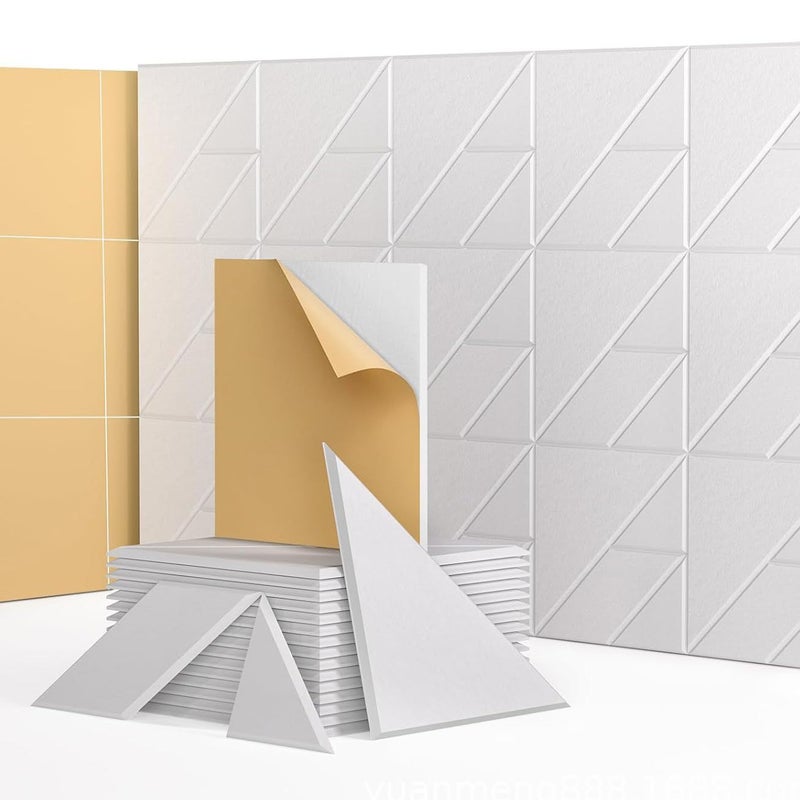 12 specjalnie ukształtowanych samoprzylepnych paneli ściennych dźwiękochłonnych, poliester, 30 x 30 cm, kolor biały, z klejem od spodu