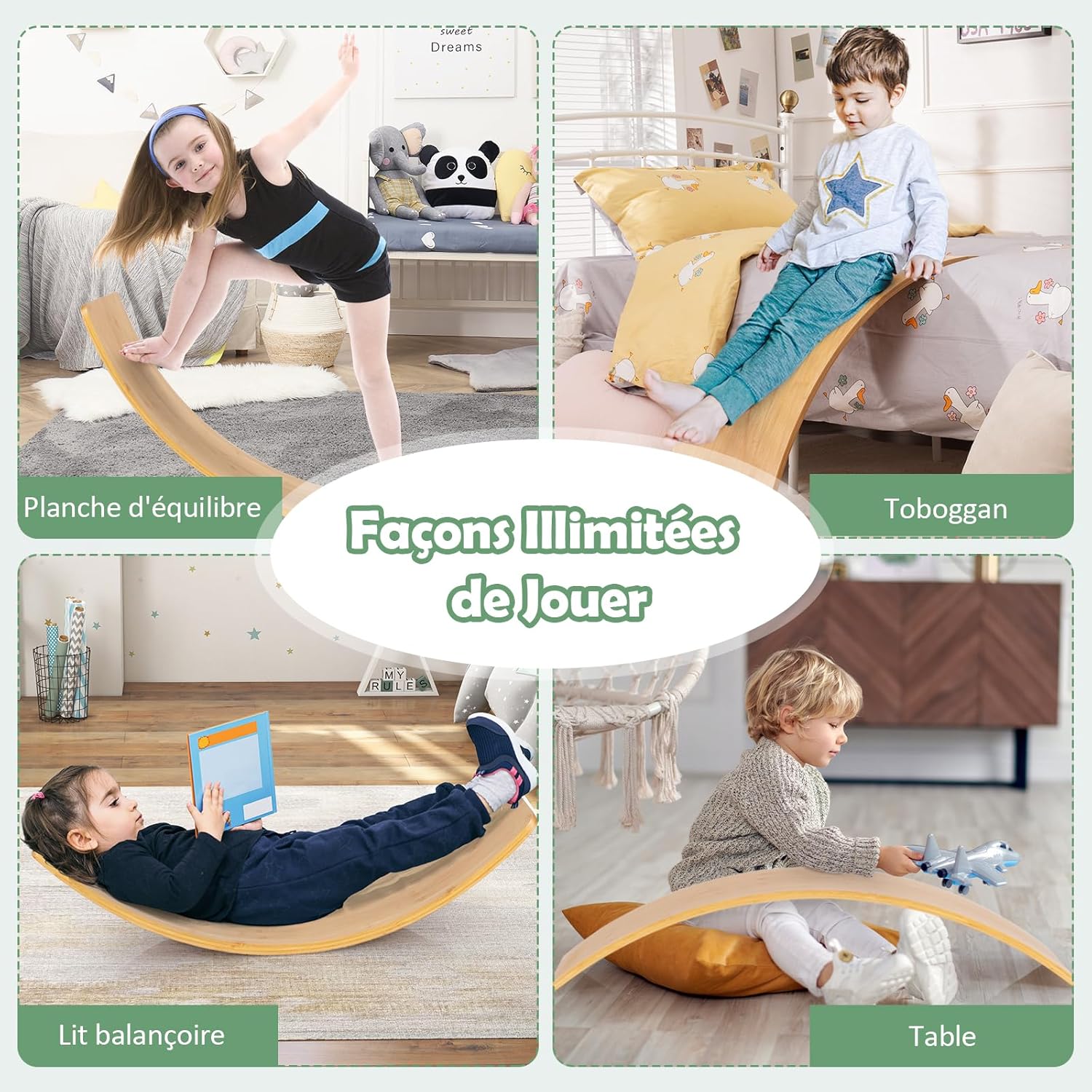 Planche Equilibre Montessori Enfants, Arche d'équilibre Enfant Bambou, Charge 150 kg, Cheval à Bascul 90x30x16,5CM - 5