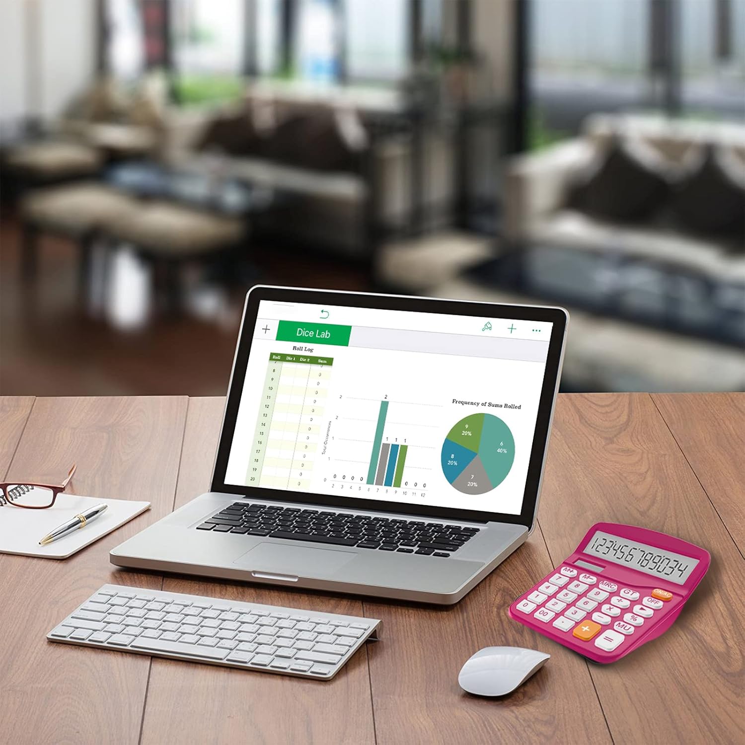 (14,7*12*4,8 cm) Calcolatrice da tavolo solare rosa rossa - Ampio schermo LCD a 12 cifre, Mini calcolatrice con funzioni standard - 5