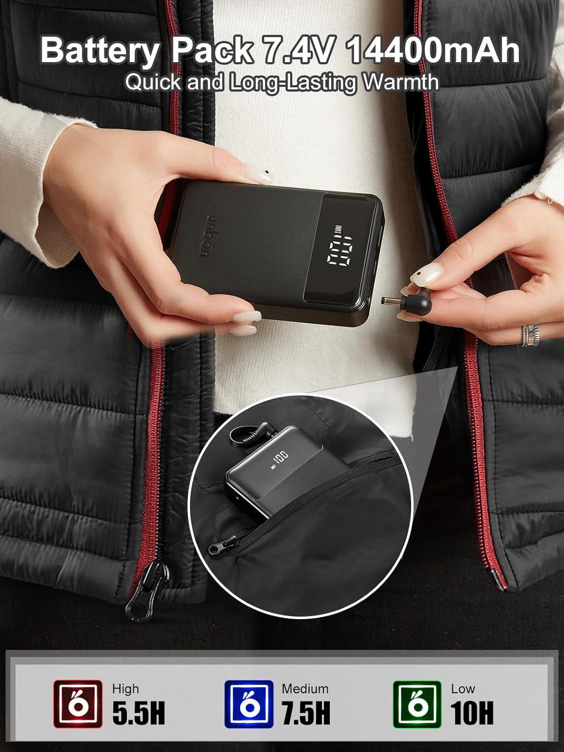 Chaleco calefactable para mujer, chaqueta eléctrica calefactable con 6 zonas de calefacción y 3 niveles de calor (pila no incluida). - 3