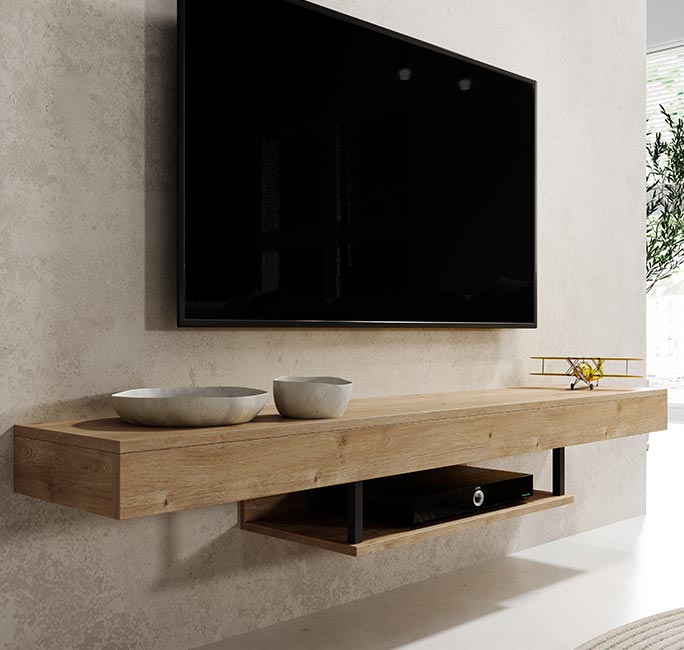 Meuble TV Suspendu | Meuble TV de salon | Flottante | Support pour Téléviseur | Meuble de Salon | 150x22x29,6cm | Couleur Safir | Modèle Aydin - 4