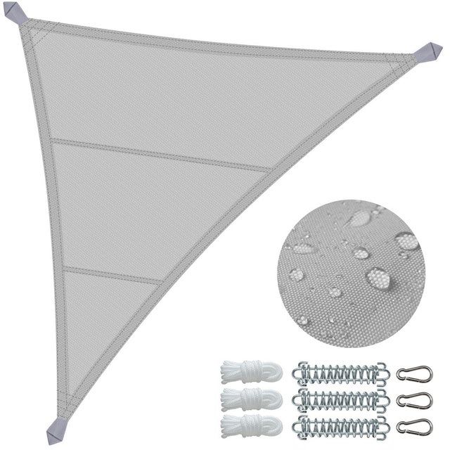 Voile d'ombrage Triangle en Polyester Imperméable avec Kit de Montage 5x5x5m Gris Clair VOUNOT®