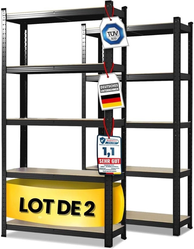 2 X Rayonnages pour charges lourdes, 180 x 90 x 40 cm, Noir, Capacité de charge max :  875 kg