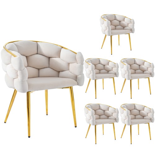Sedia da pranzo con braccioli - 55 x 64,5 x 88 cm - Tessuto Teddy e gambe in metallo dorato - Beige | Leroy Merlin