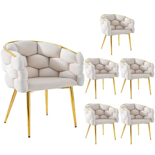 Sedia da pranzo con braccioli - 55 x 64,5 x 88 cm - Tessuto Teddy e gambe in metallo dorato - Beige | Leroy Merlin Sedia da pranzo con braccioli - 55 x 64,5 x 88 cm - Tessuto Teddy e gambe in metallo dorato - Beige | Leroy Merlin
