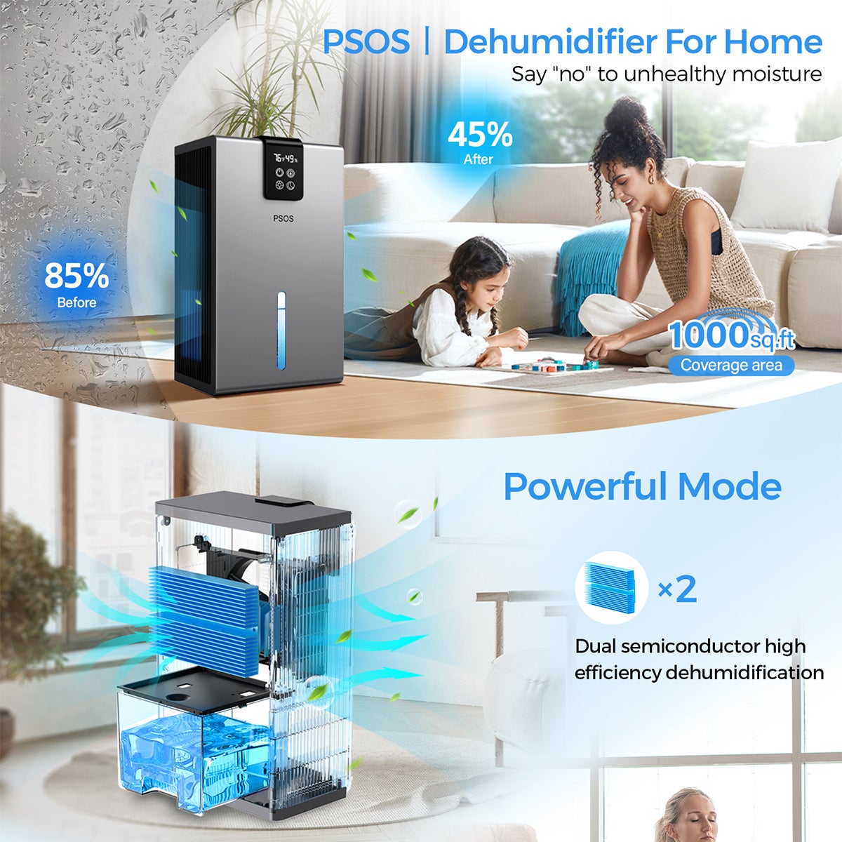 Déshumidificateur intelligent, purificateur d'air, maintien intelligent de l'humidité, avec réservoir d'eau et télécommande, pour les placards (gris) - 7